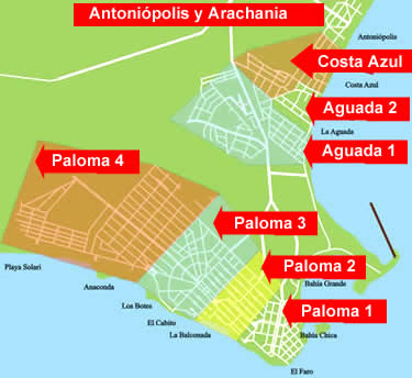Distribuci&oacute;n de casas en La Paloma, Costa Azul y La Aguada